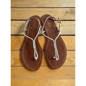 LAUREN RALPH LAUREN White Silver Leather Gladiator Sandals Size 9.5